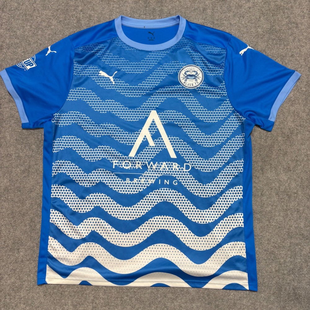 Puma Annapolis Blues FC Soccer Jersey Mens XXL Blue White Wave Pattern #25 NPSL
